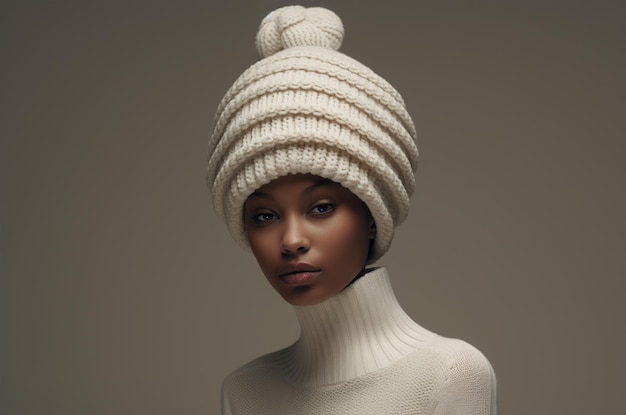 사진 뜨개질 모자를 입은 아름다운 아프리카 모델