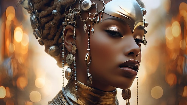 Beautiful african woman in fancy clothes and jewelry