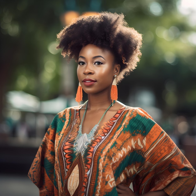 Photo beautiful african woman at a local park wearing a traditional suit