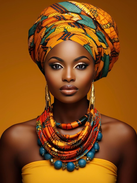 Beautiful african woman model posing on vivid background