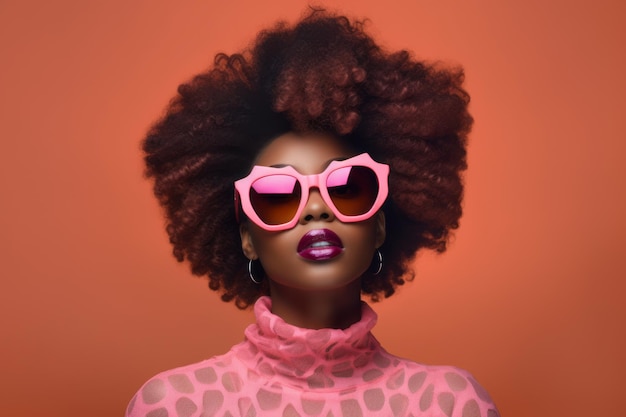 Beautiful african woman with trendy pink sunglasses