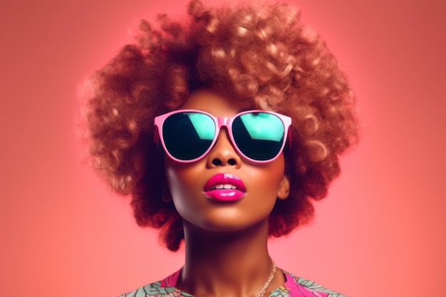 Beautiful african woman with trendy pink sunglasses