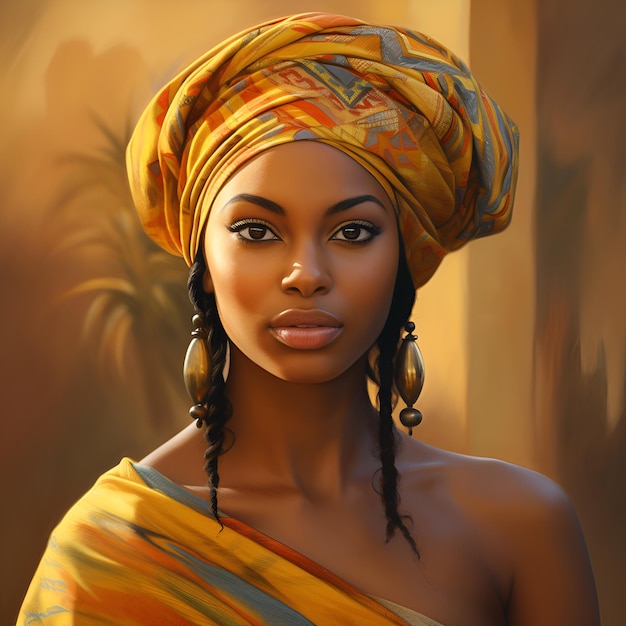 a beautiful AfricanAmerican woman with a colorful turban on her head girl model from Ethiopia ethnic female portrait