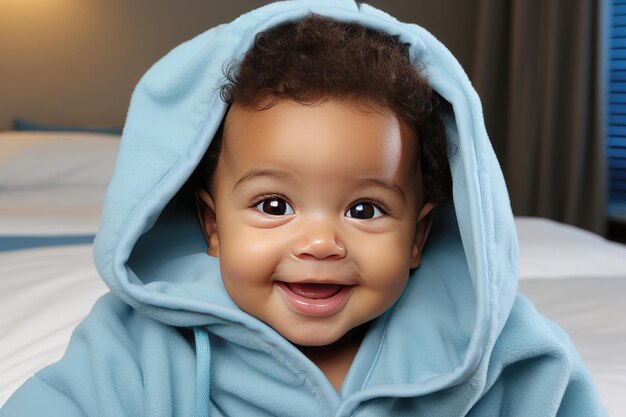 Beautiful afro american toddler on bed