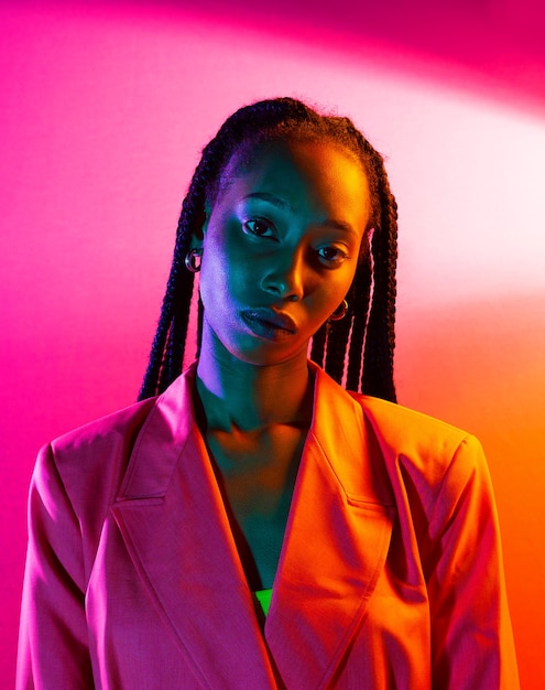 Beautiful afro-american woman with afro pigtails hairstyle and stylish clothes - Portrait of young black girl in studio