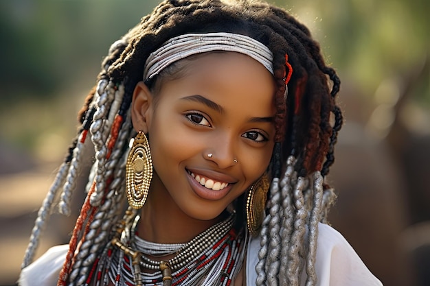 아름다운 아프로 소녀 오로모 부족 여성 초상화