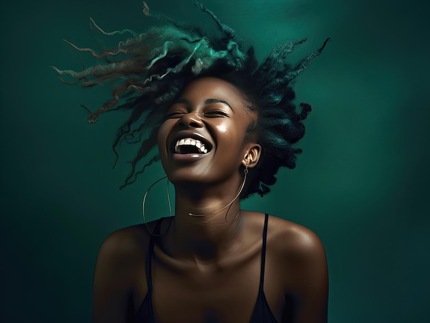 Beautiful afro woman smiling on studio background ai generated