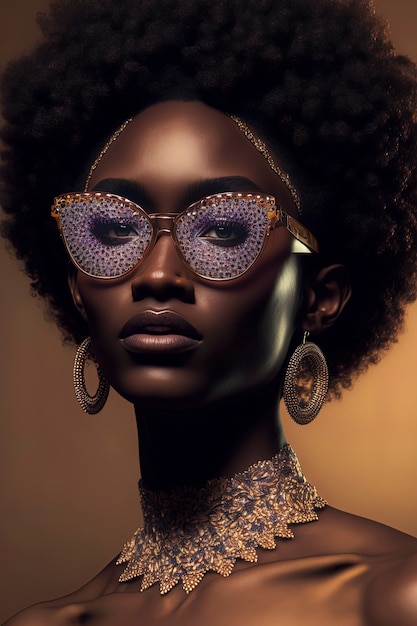 Beautiful afroamerican woman with luxury sunglasses AIGenerated