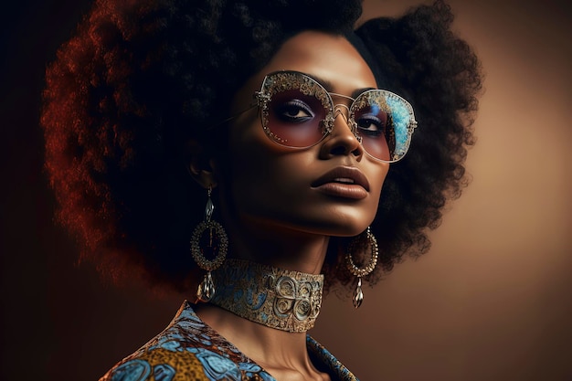 고급 선글라스를 쓴 아름다운 아프리카계 미국인 여성