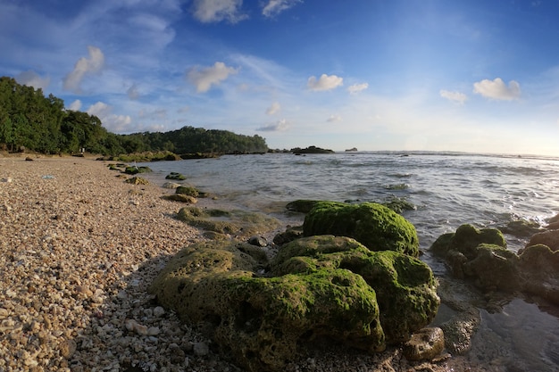 Красивый послеобеденный пейзаж на пляже Ведиомбо Пляж Ведиомбо, расположенный в Гунунг Кидул, Джокьякарта, Индонезия