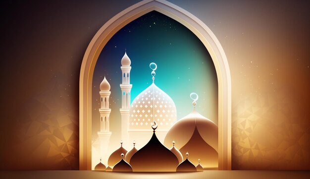 beautiful amazing mosque with luxury background generative ai