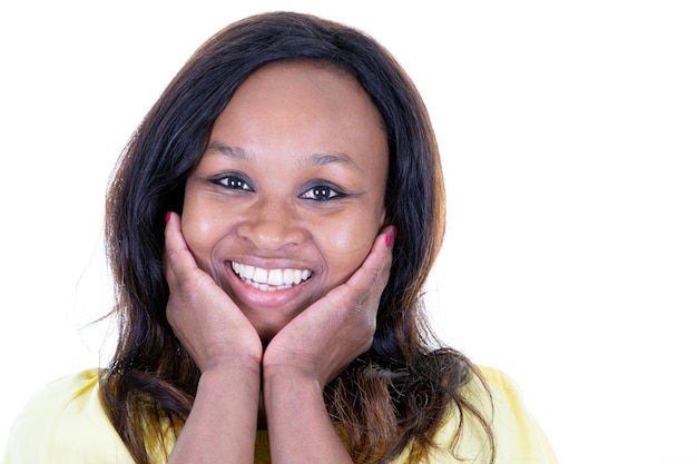 Beautiful american african girl posing with hands in face