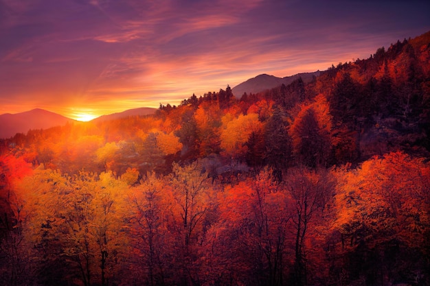 Beautiful ancient mountains at sunset in the evening sunlight and in the fog