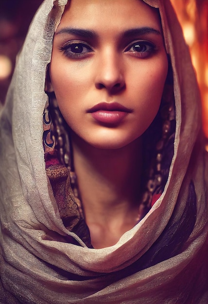A beautiful ancient young woman in antique clothing