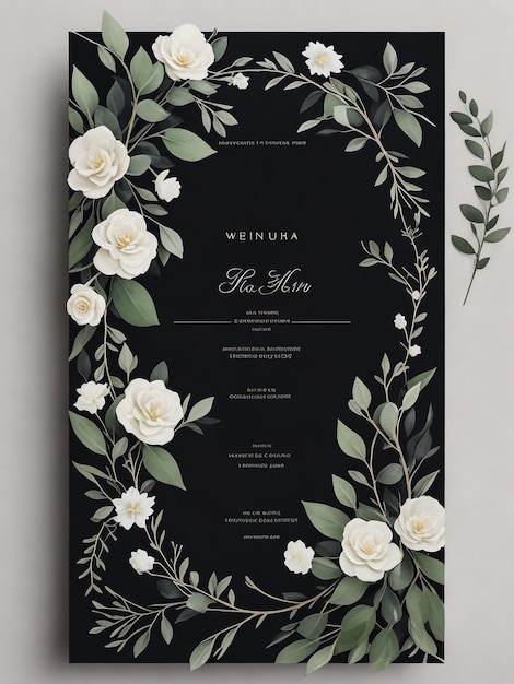 Фото Красивый и элегантный шаблон свадебной пригласительной карты с цветами