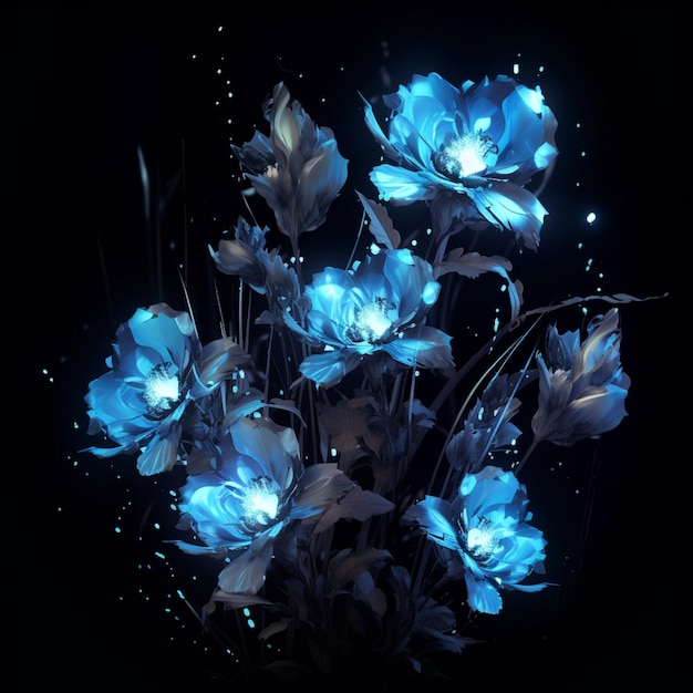 Beautiful anemone blue flowers luminous light floral wallpaper AI Generated art