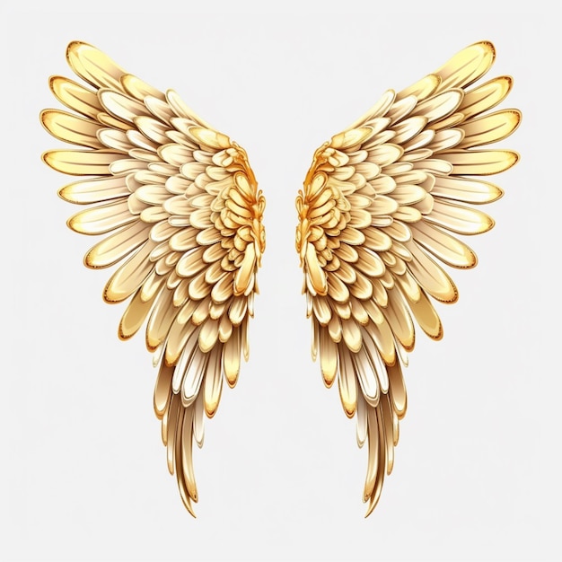 美しい天使の鳥の翼 白と金の色 白い背景 AI生成の芸術
