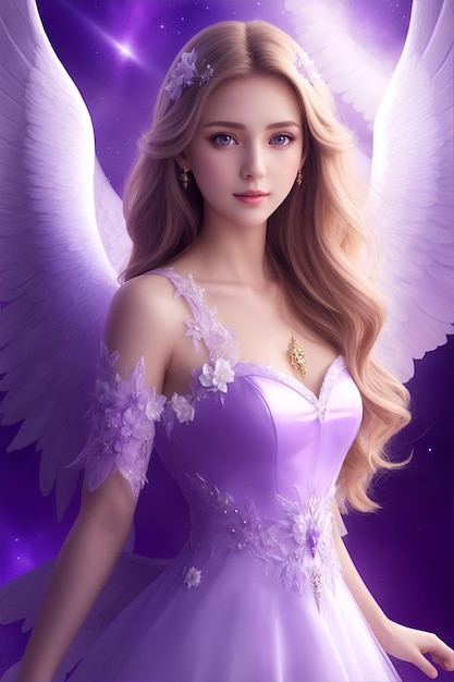 A beautiful angel in a purple dress