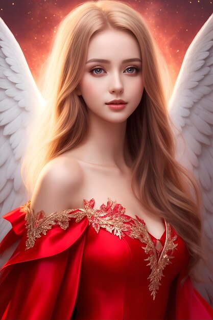 Photo a beautiful angel in red dress