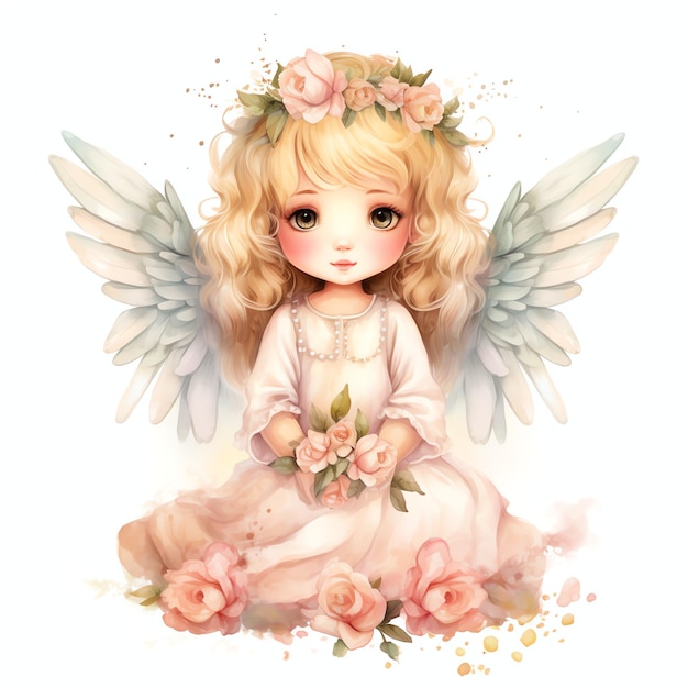 beautiful angel with crown magical fairytale clipart illustration