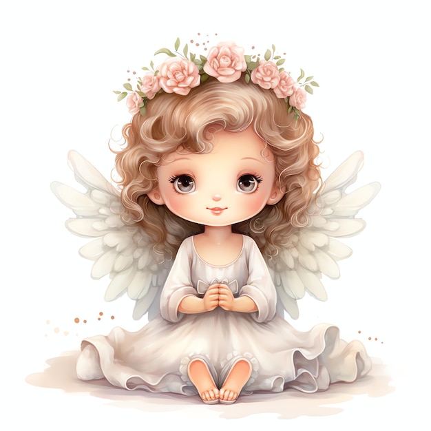 beautiful angel with crown magical fairytale clipart illustration