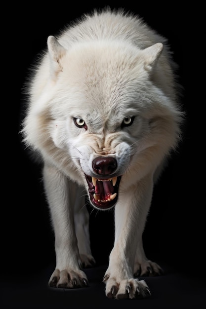 Photo beautiful angry white wolf full body