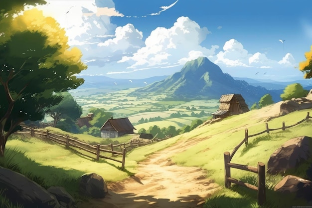 Beautiful anime background countryside day outside generat ai