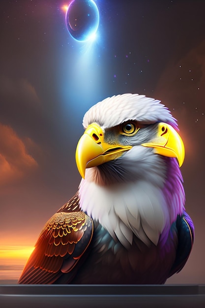 Beautiful anime eagle in space PSD