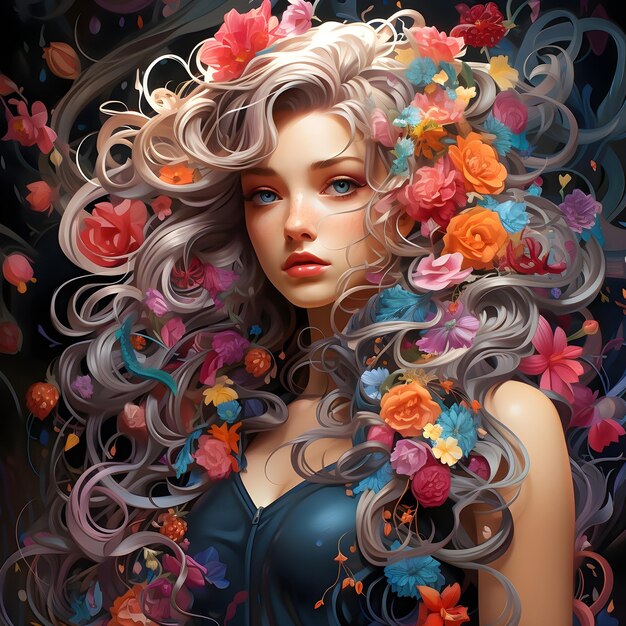 Premium AI Image | A beautiful Anime girl with cascading colorful hairs