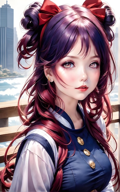 Photo a beautiful anime girl with dazzling crimson brown eyes