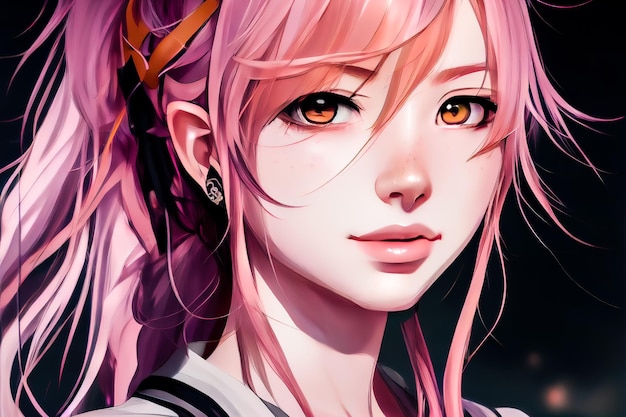 Beautiful anime girl with pink hair Generative AI