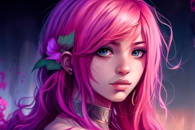 Beautiful anime girl with pink hair generative ai