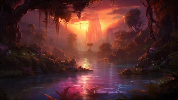 Beautiful Anime Sunset Scenery Dramatic Fantasy