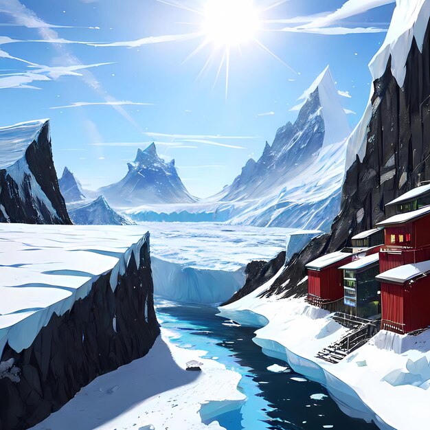 Beautiful antarctic landscape scenery illustration