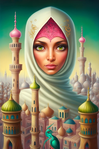 Beautiful arab womanhijab portrait Islamic city Luxury Muslim woman Digital Art