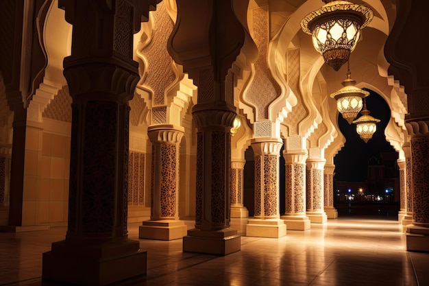 Photo beautiful arabian nights islamic culture and religion reflected in a traditional muslim mosque