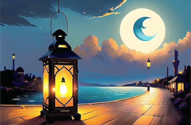 Beautiful Arabic Lantern Background Ramadan Kareem Greetings Muslim Festival of Ramzan Generative AI