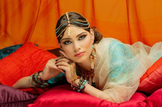 Beautiful arabic style bride in ethnic clothes