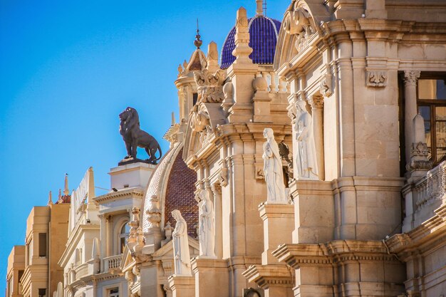 Beautiful architecture of the central square of Ayuntamiento in Valencia.