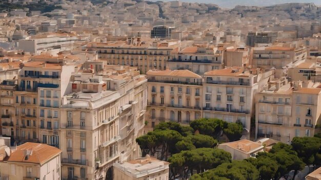 Beautiful architecture of marseille france with tall business buildings and white sky