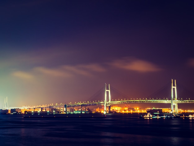 Beautiful Architecture yokohama bridge with sea and ocean around city in japan