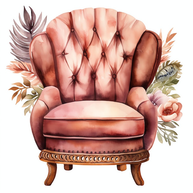 beautiful armchair in a boho style clipart illustration