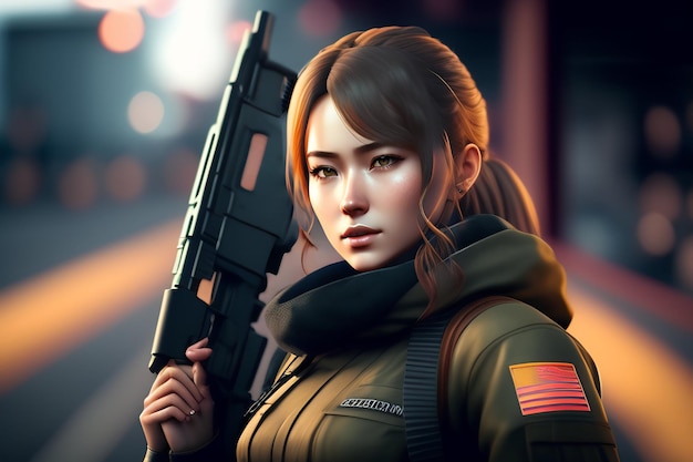 A beautiful army girl with gun generated Ai