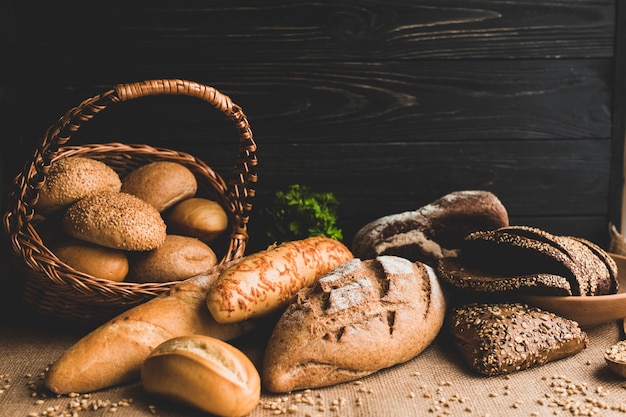 Beautiful arrangement of fresh bread assortment