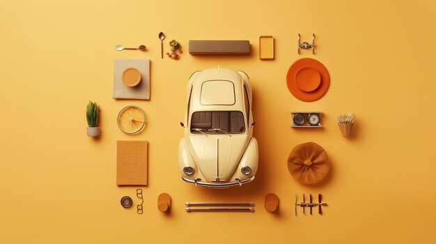 Beautiful arrangement of miniature of car on table