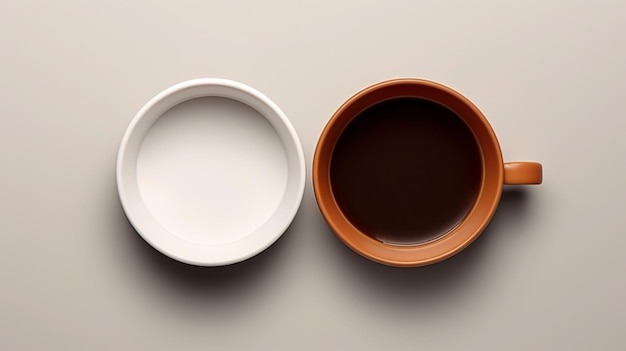 テーブルに1杯のコーヒーと1杯の茶の美しい配置