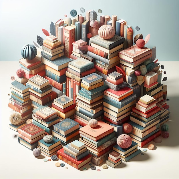 Beautiful arrangement of pile of books