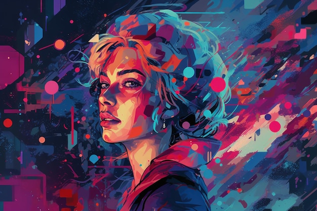 Beautiful art abstract character woman retro y2k style illustration