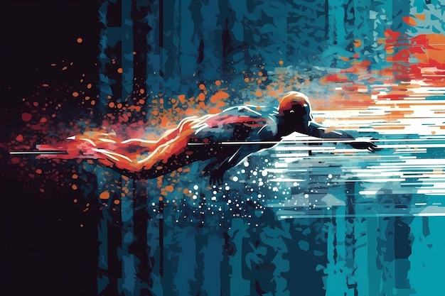 Beautiful art of a swimmer diving into the pool