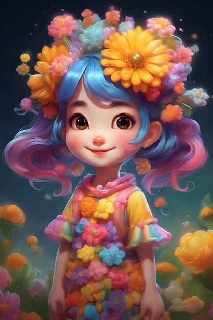 A beautiful Artwork Little Girl with Flowers in Her Hair ai generated